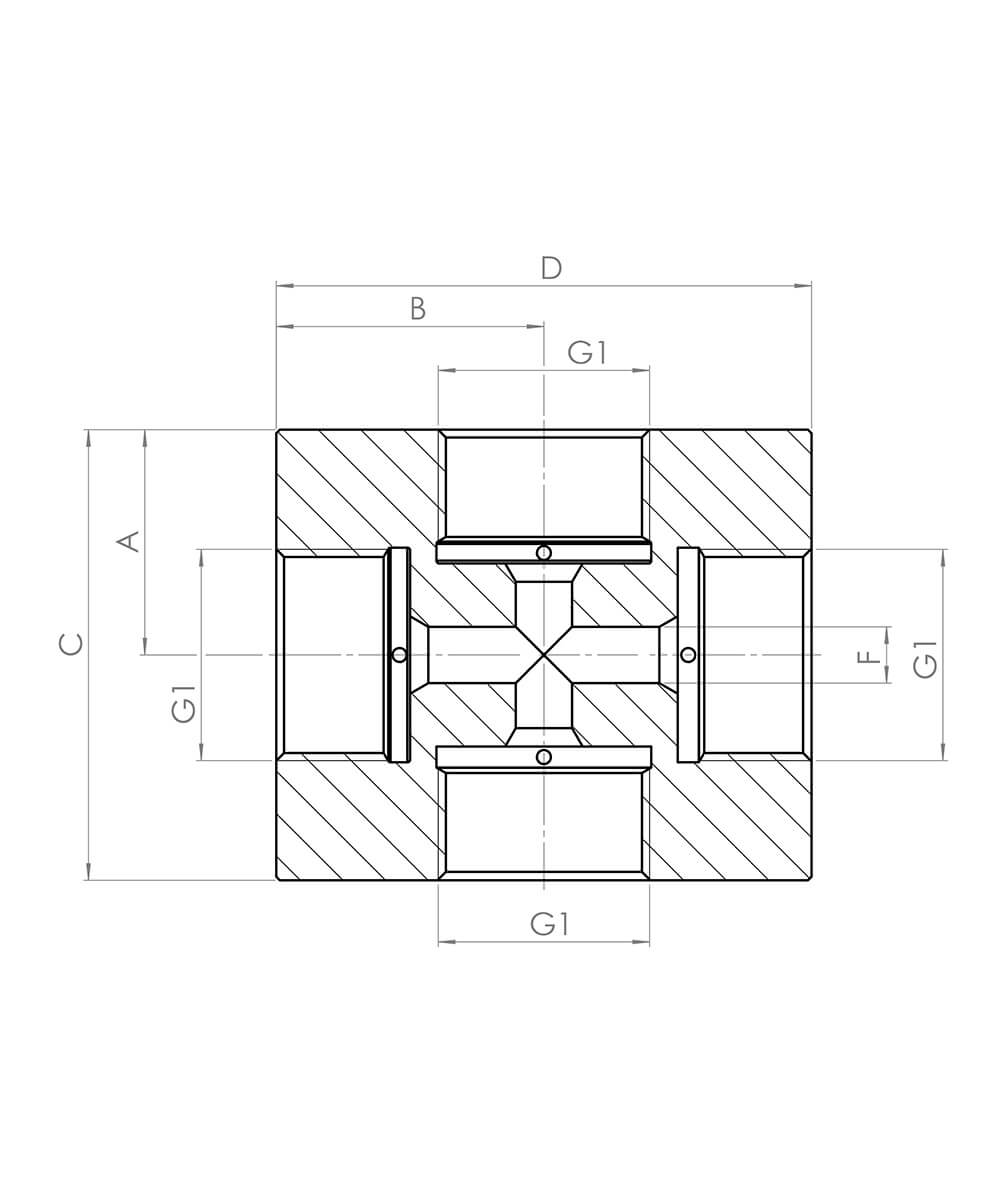 HP Cross Fittings M30x2-NW8-2.100-bar